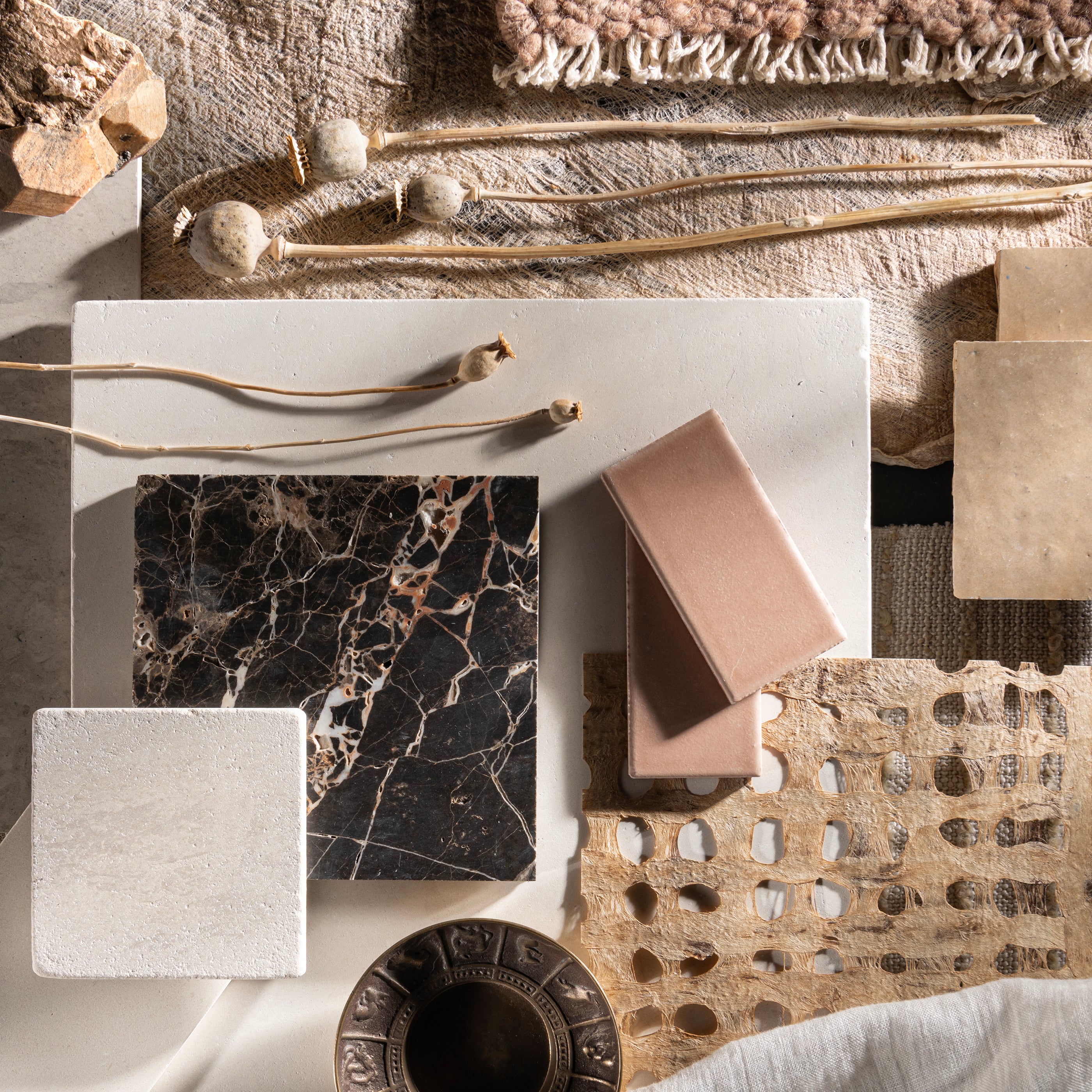 Collection of limestone samples on a dark background