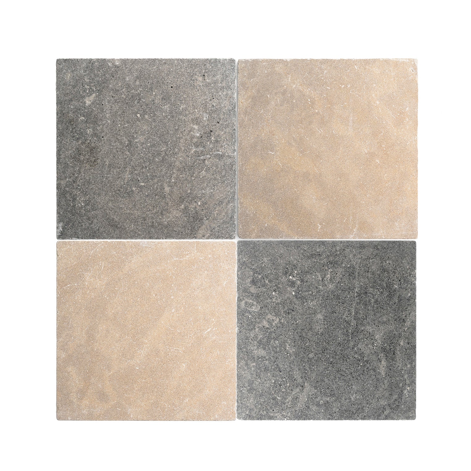 Akal Dark & Azru Sand 12x12 Moroccan Limestone | Tumbled & Honed – Checkerboard Bundle