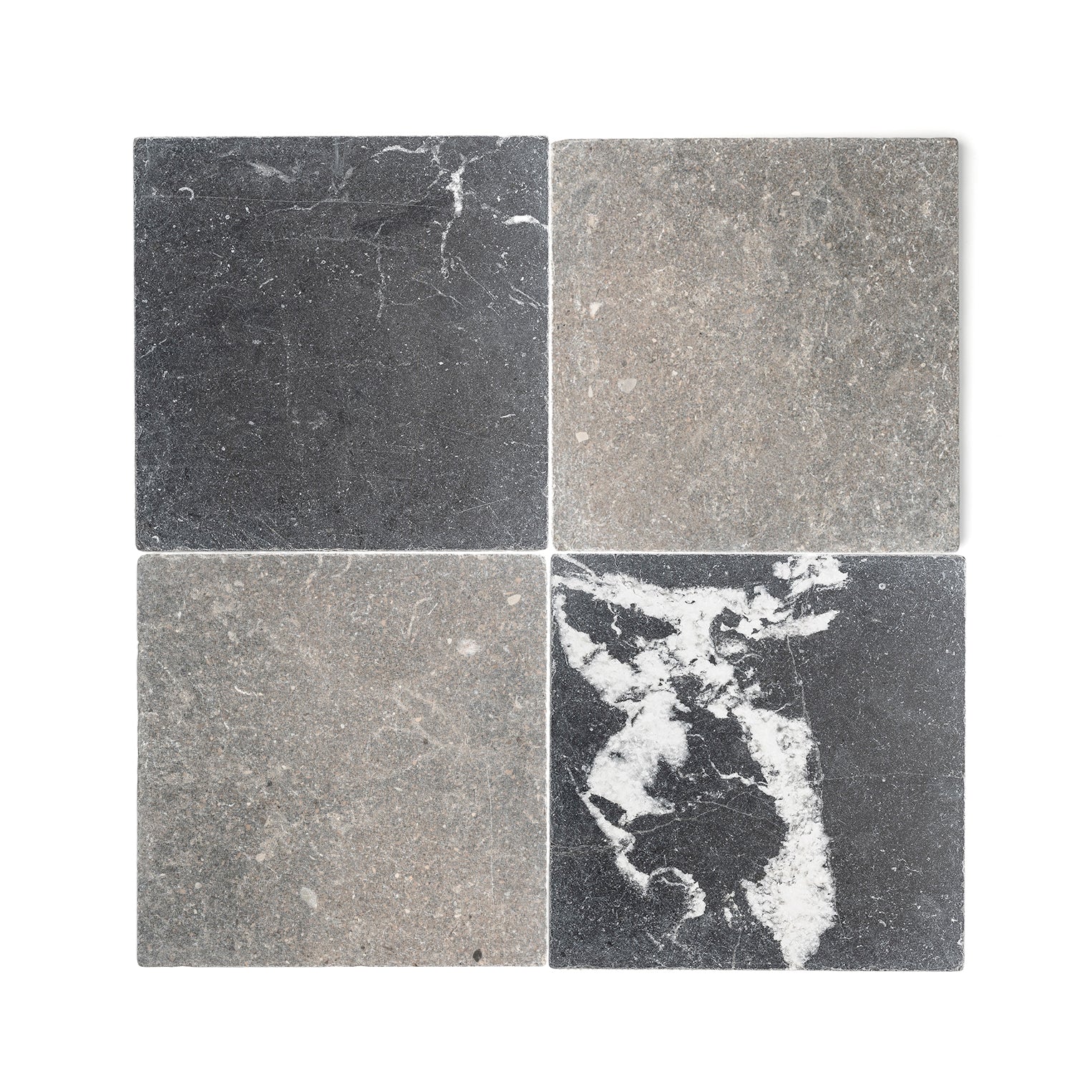 Akal Light & Black 12x12 Moroccan Limestone & Marble | Tumbled & Honed – Checkerboard Bundle