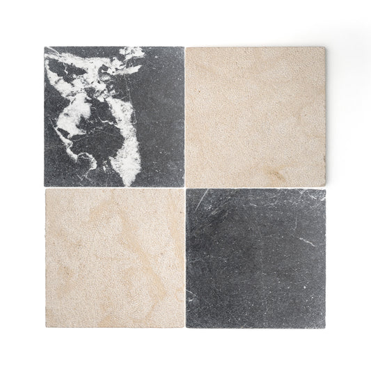 Azru Sand Hammered & Black Honed 12x12 Moroccan Limestone & Marble – Checkerboard Bundle-Main Inventory-All Products,Checkerboard-Riad Tile