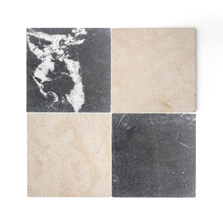 Azru Sand Hammered & Black Honed 12x12 Moroccan Limestone & Marble – Checkerboard Bundle-Main Inventory-All Products,Checkerboard-Riad Tile