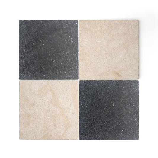 Azru Sand Hammered & Cinder Honed 12x12 Moroccan Limestone & Marble – Checkerboard Bundle-Main Inventory-All Products,Checkerboard-Riad Tile