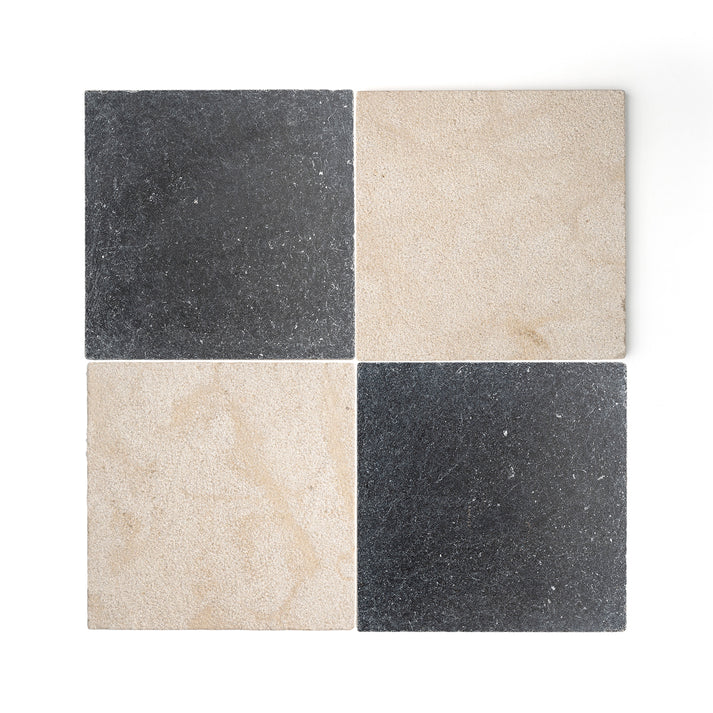 Azru Sand Hammered & Cinder Honed 12x12 Moroccan Limestone & Marble – Checkerboard Bundle-Main Inventory-All Products,Checkerboard-Riad Tile