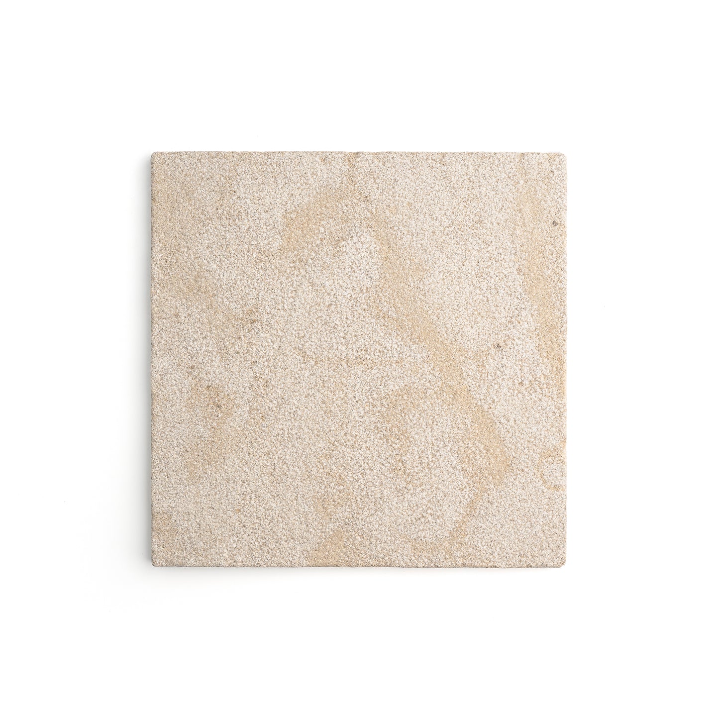 A square beige textured tile or stone sample with subtle natural marbling, shown against a plain white background.