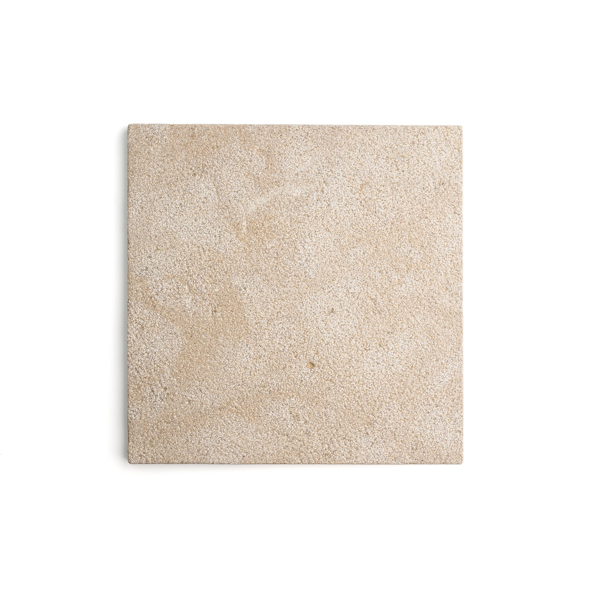A square beige textured tile or stone sample with a fine granular surface, centered on a clean white background.