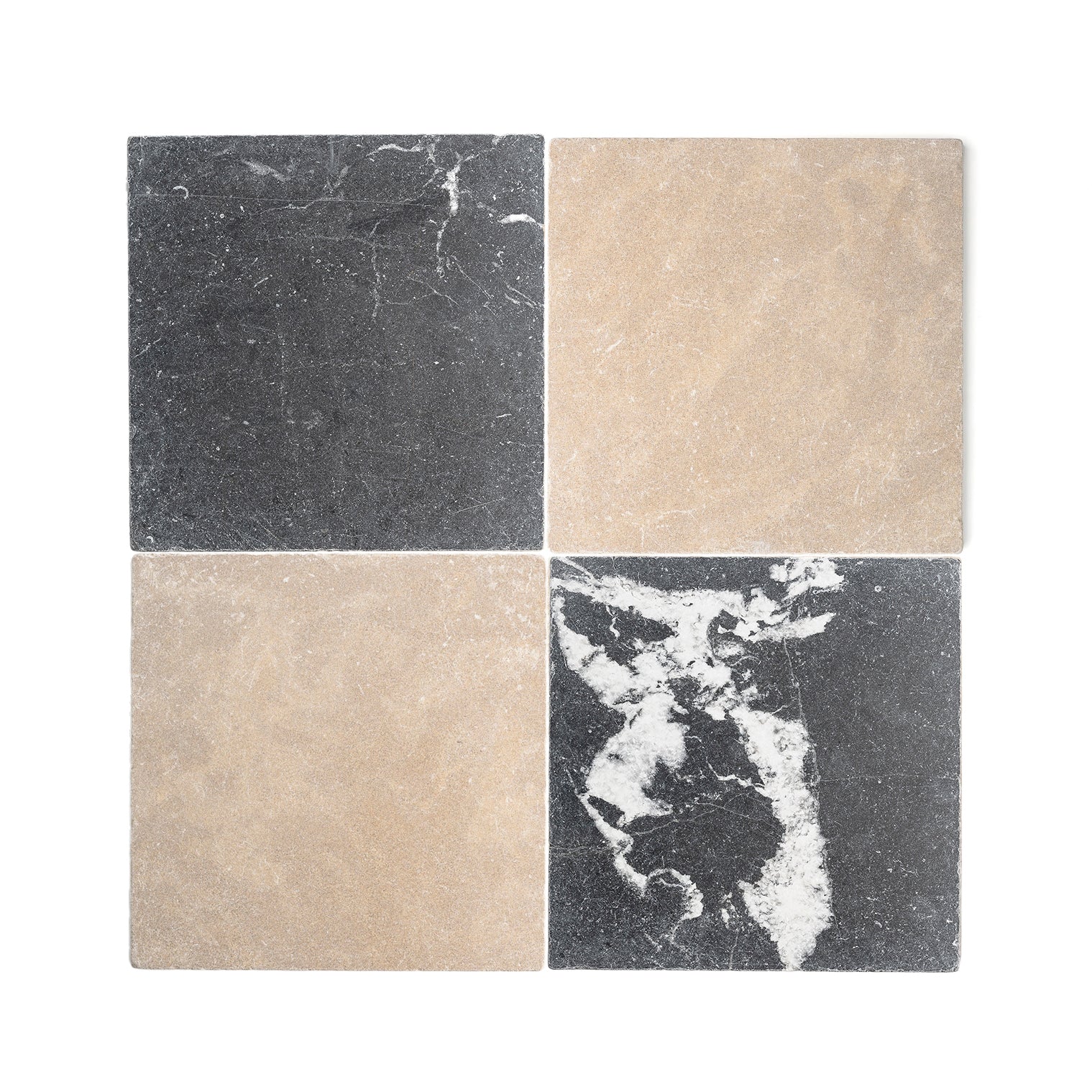 Azru Sand & Black 12x12 Moroccan Limestone & Marble | Tumbled & Honed – Checkerboard Bundle