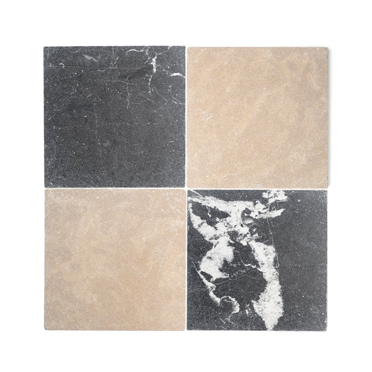 Azru Sand & Black 12x12 Moroccan Limestone & Marble | Tumbled & Honed – Checkerboard Bundle-Main Inventory-All Products,Checkerboard-Riad Tile