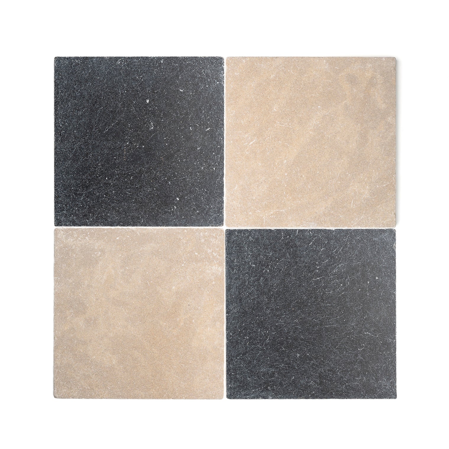 Azru Sand & Cinder 12x12 Moroccan Limestone & Marble | Tumbled & Honed – Checkerboard Bundle