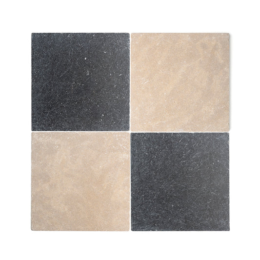 Azru Sand & Cinder 12x12 Moroccan Limestone & Marble | Tumbled & Honed – Checkerboard Bundle-Main Inventory-All Products,Checkerboard-Riad Tile
