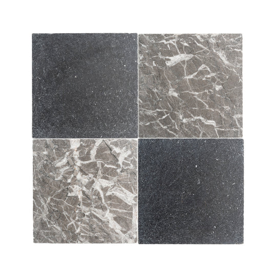 Atlas Grey & Cinder 12x12 Moroccan Limestone & Marble | Tumbled & Honed – Checkerboard Bundle-Main Inventory-All Products,Checkerboard-Riad Tile