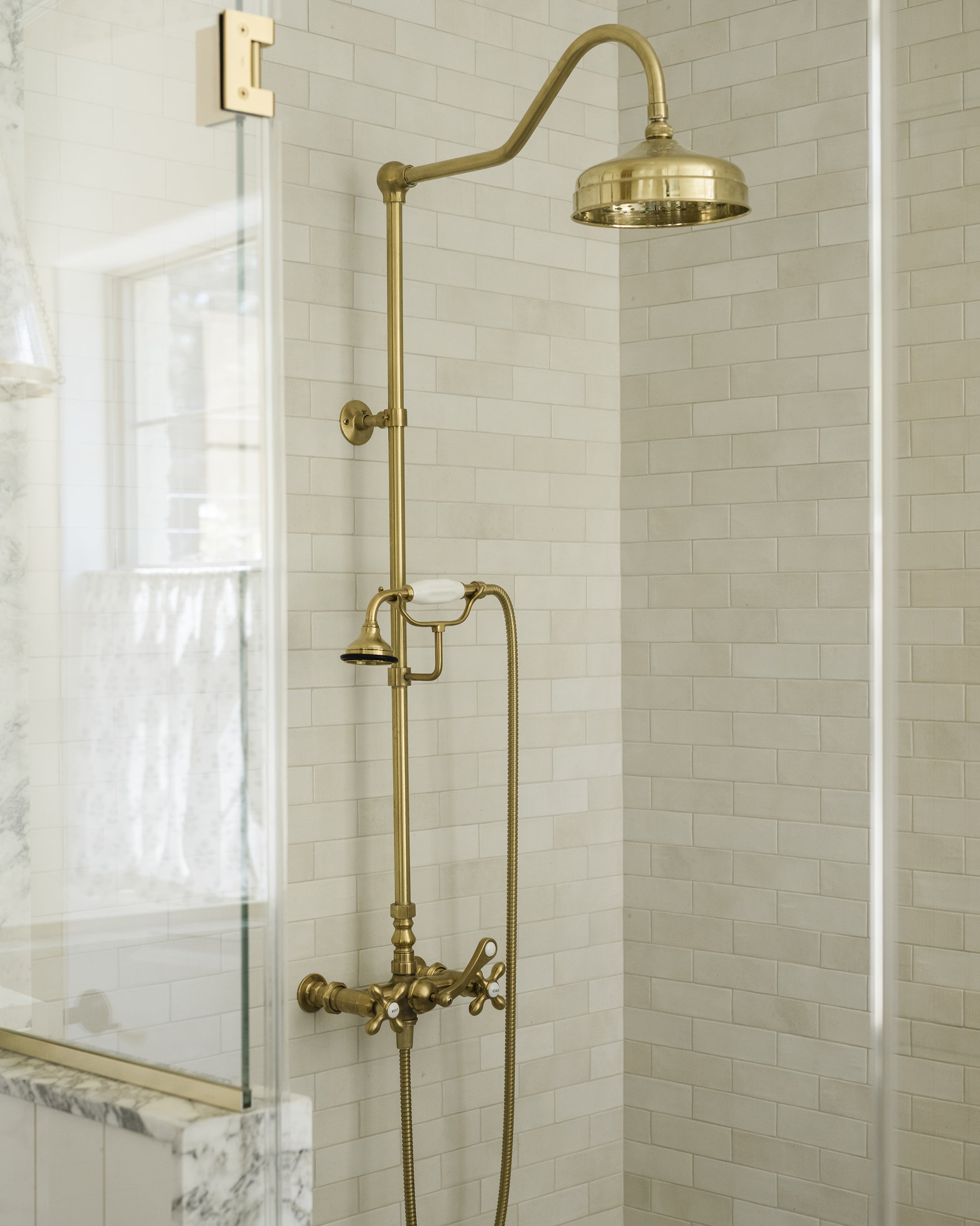 Natural White 2x6 Thin Bejmat Zellige Tile,Solids,Zellige Tile, installed on shower walls-Riad Tile