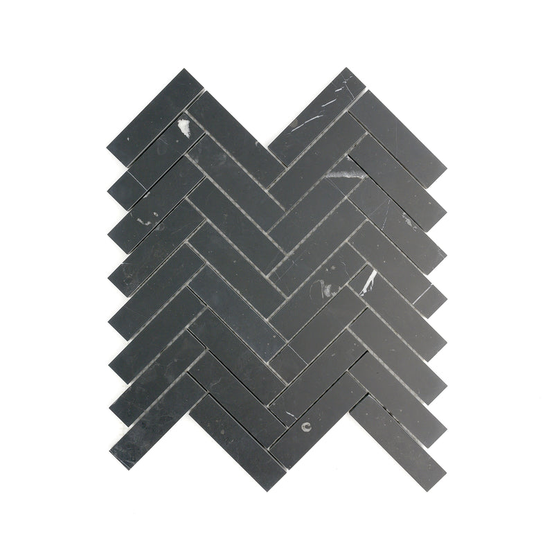 Nero Marquina 1x4 Herringbone Mosaic Marble Tile | Honed-Main Inventory-All Products,Natural Stone-Riad Tile