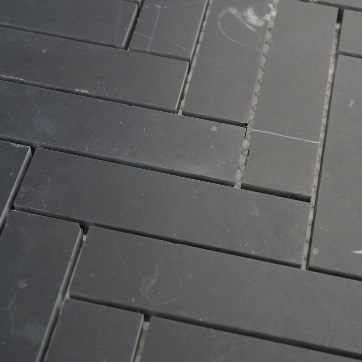 Nero Marquina 1x4 Herringbone Mosaic Marble Tile | Honed-Main Inventory-All Products,Natural Stone-Riad Tile