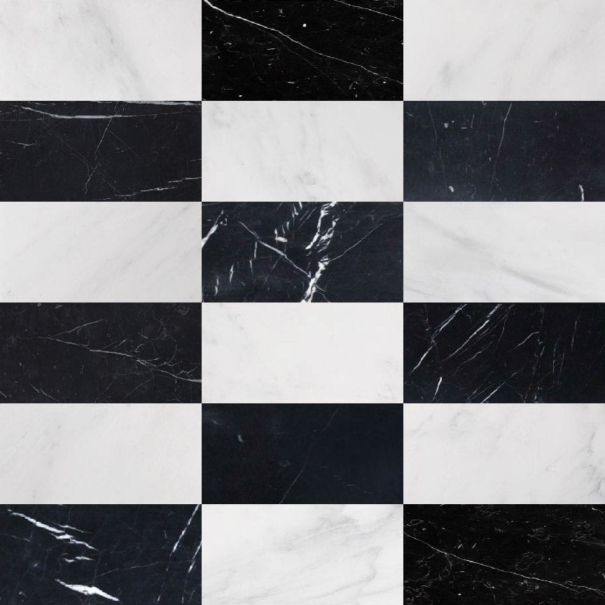 Casablanca Carrara & Nero Marquina – Honed – 6″x12″ Checkerboard Bundle