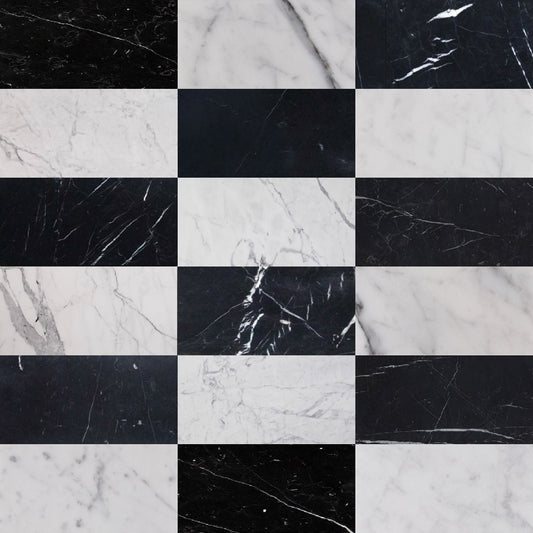 Italian Statuary & Nero Marquina 6x12 | Honed – Checkerboard Bundle-Main Inventory-All Products,Checkerboard-Riad Tile