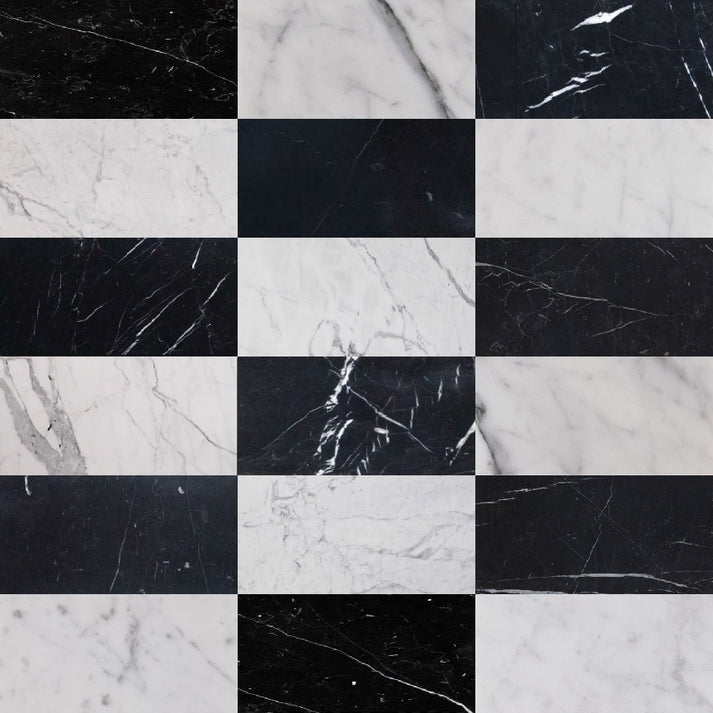 Italian Statuary & Nero Marquina 6x12 | Honed – Checkerboard Bundle-Main Inventory-All Products,Checkerboard-Riad Tile