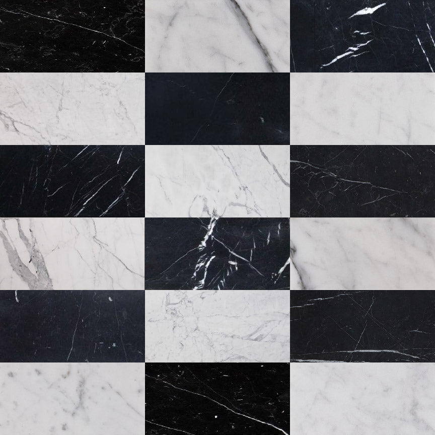 Italian Statuary & Nero Marquina – Honed – 6″x12″ Checkerboard Bundle