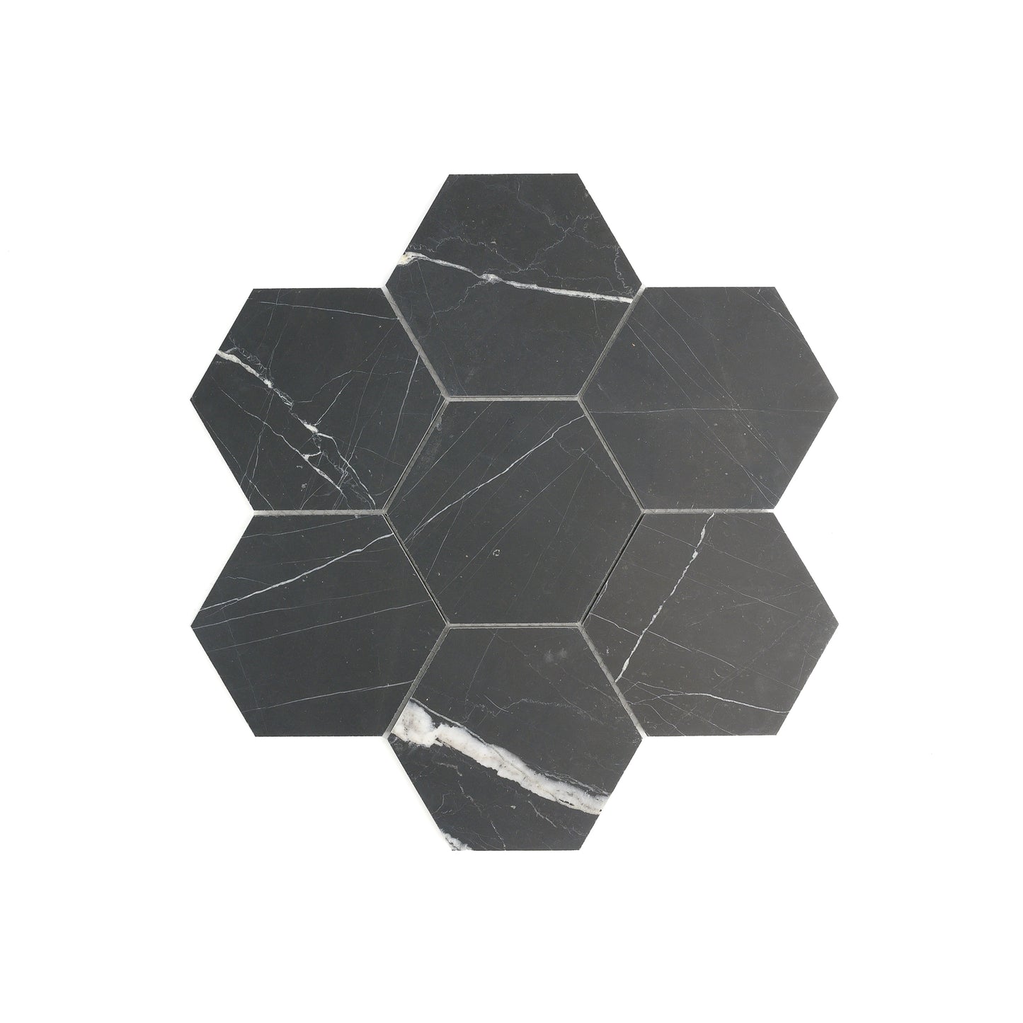 Nero Marquina 5 Inch Hexagon Mosaic Marble Tile | Honed-Main Inventory-All Products,Natural Stone-Riad Tile