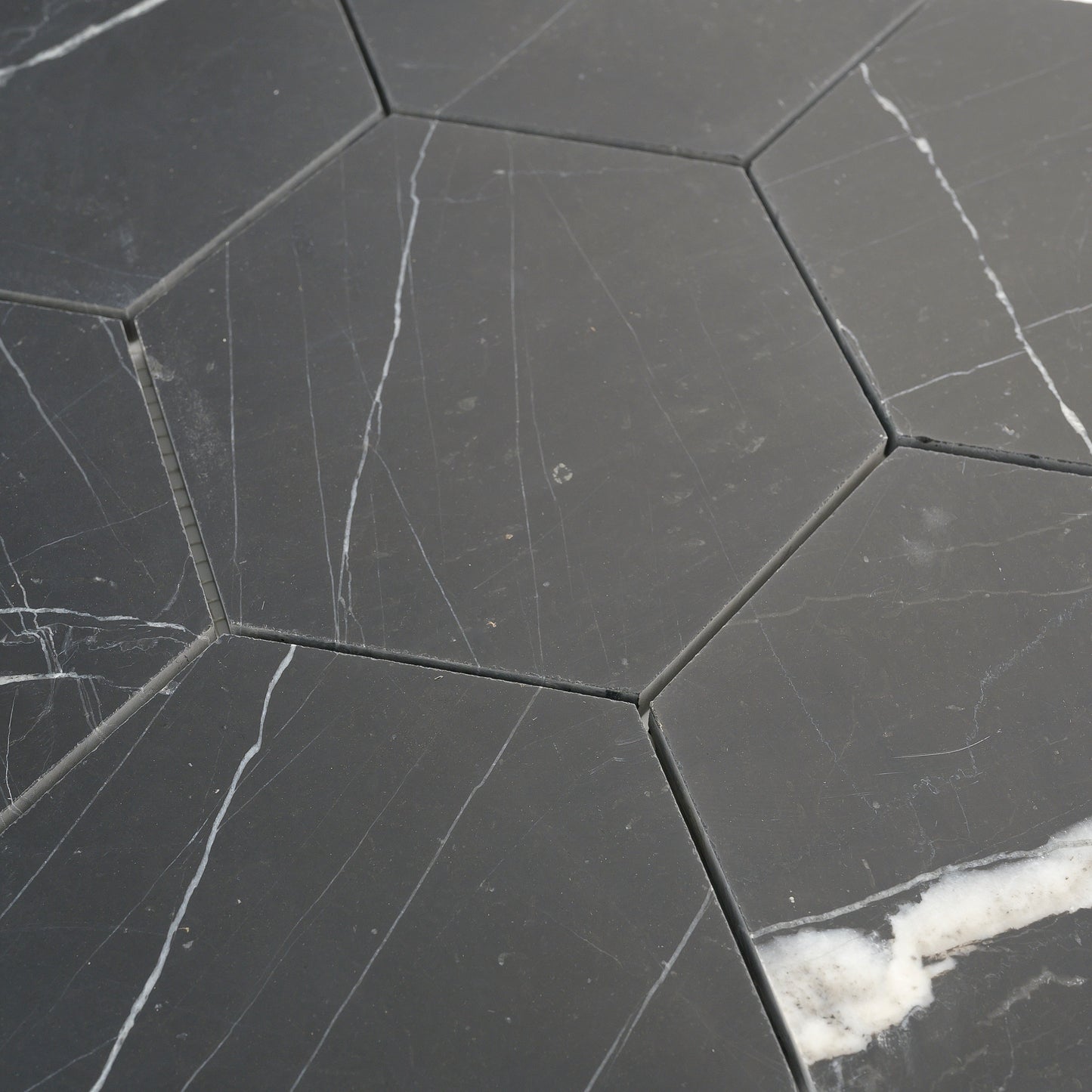 Nero Marquina 5 Inch Hexagon Mosaic Marble Tile | Honed-Main Inventory-All Products,Natural Stone-Riad Tile