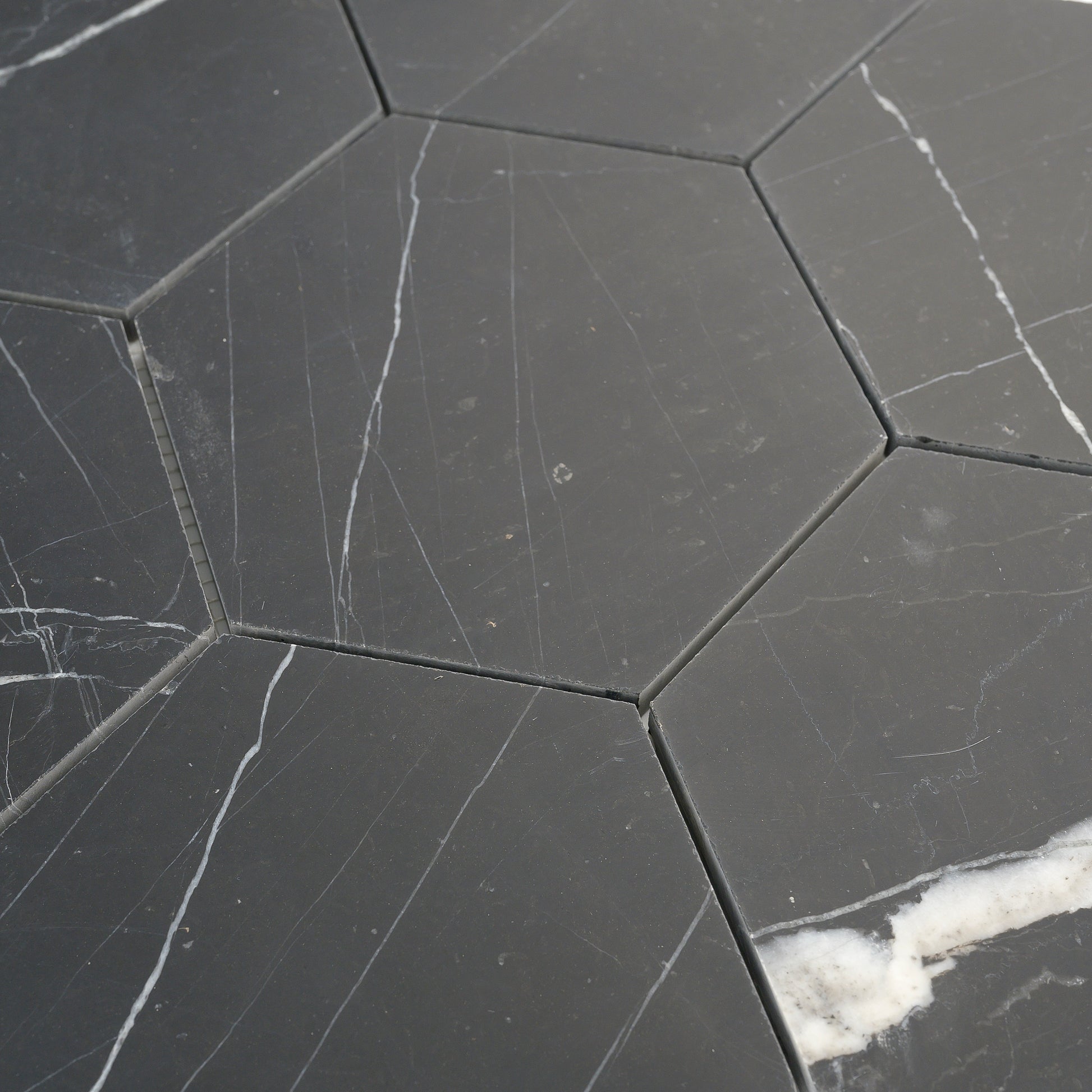 Nero Marquina 5 Inch Hexagon Mosaic Marble Tile | Honed-Main Inventory-All Products,Natural Stone-Riad Tile