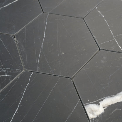 Nero Marquina 5 Inch Hexagon Mosaic Marble Tile | Honed-Main Inventory-All Products,Natural Stone-Riad Tile