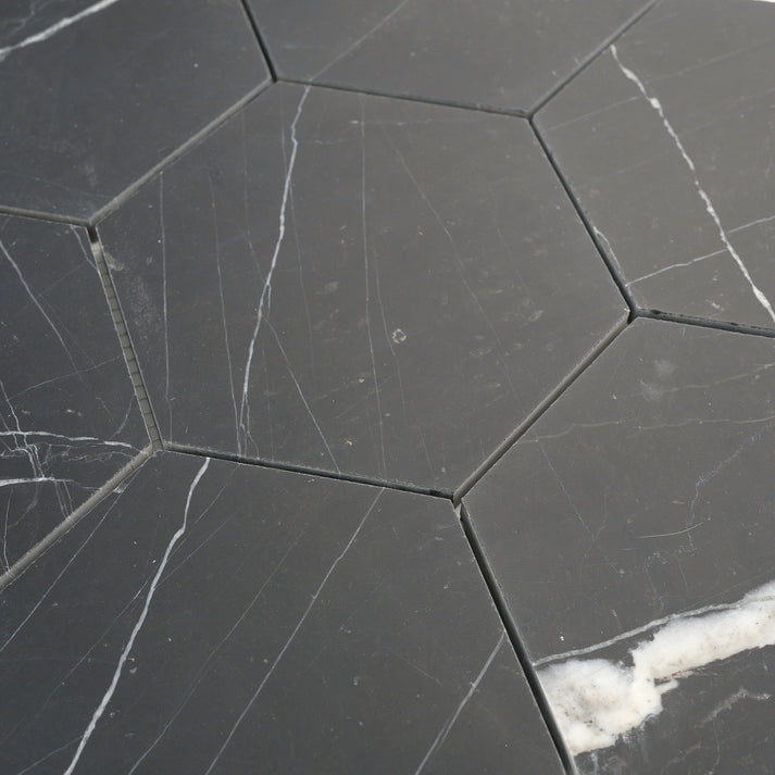 Nero Marquina 5 Inch Hexagon Mosaic Marble Tile | Honed-Main Inventory-All Products,Natural Stone-Riad Tile