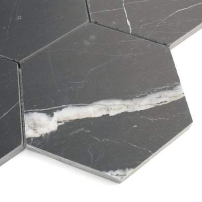 Nero Marquina 5 Inch Hexagon Mosaic Marble Tile | Honed-Main Inventory-All Products,Natural Stone-Riad Tile