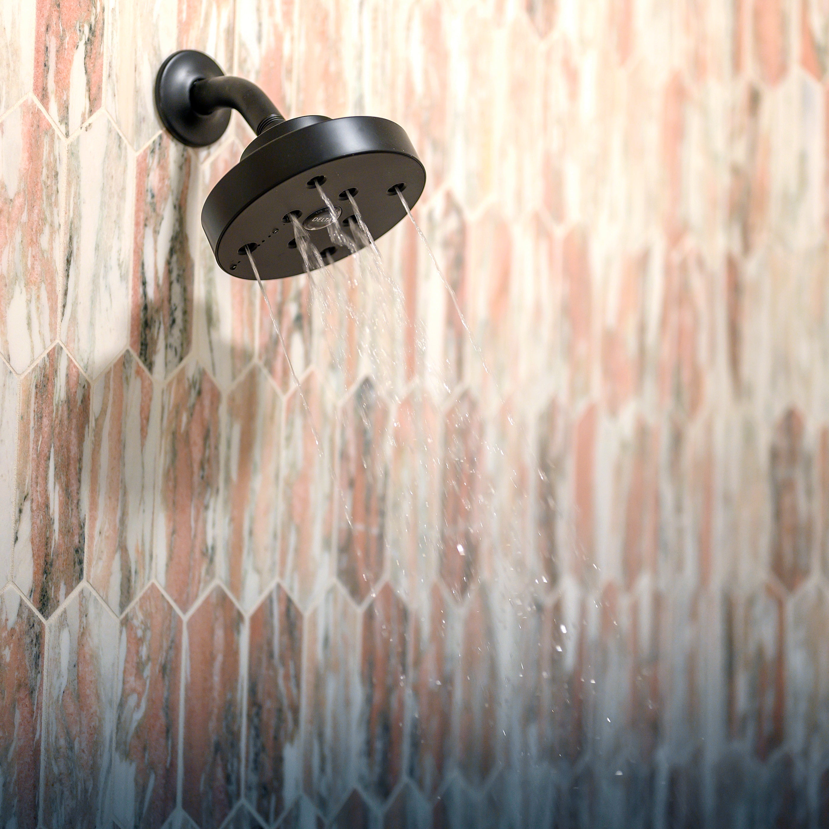 Norwegian Rose Pickett Mosaic Marble Tile | Honed-installed on the shower wall-Riad Tile