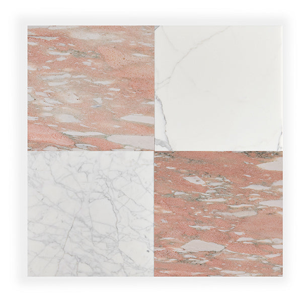 Italian Statuary & Norwegian Rose Marble – Honed – 12″x12″ Checkerboard Bundle