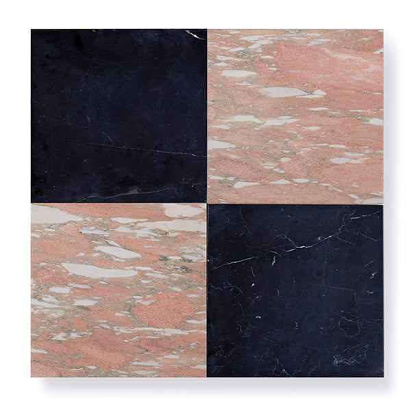 Nero Marquina & Norwegian Rose Marble – Honed – 12″x12″ Checkerboard Bundle