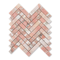 Norwegian Rose 1x4 Herringbone Mosaic Marble Tile | Honed