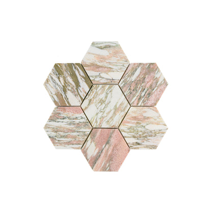 Sample: Norwegian Rose 5 Inch Hexagon Mosaic Marble Tile | Honed-Sample-Sample-Riad Tile