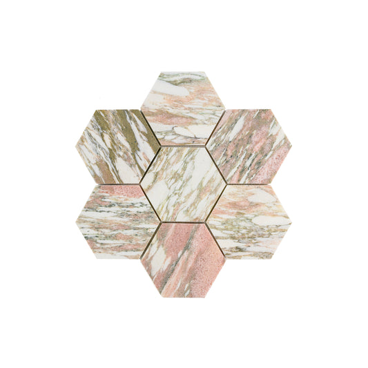 Sample: Norwegian Rose 5 Inch Hexagon Mosaic Marble Tile | Honed-Sample-Sample-Riad Tile