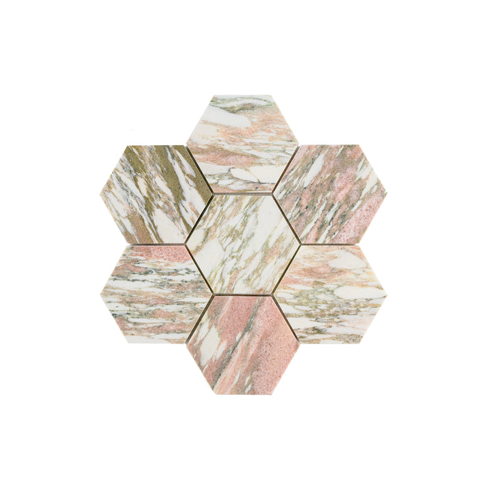 Sample: Norwegian Rose 5 Inch Hexagon Mosaic Marble Tile | Honed-Sample-Sample-Riad Tile