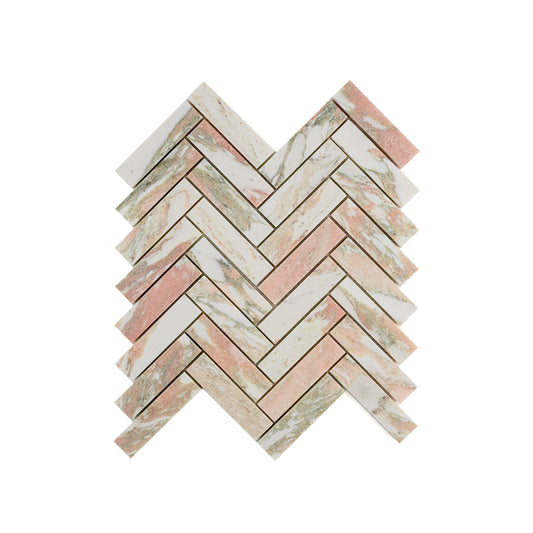 Sample: Norwegian Rose 1x4 Herringbone Mosaic Marble Tile | Honed-Sample-Sample-Riad Tile