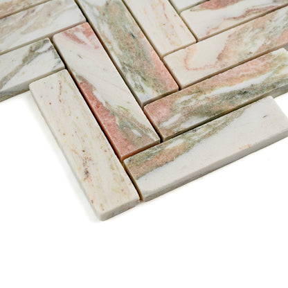 Norwegian Rose 1x4 Herringbone Mosaic Marble Tile | Honed-Main Inventory-All Products,Natural Stone-Riad Tile