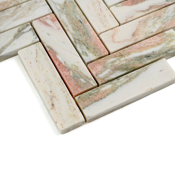 Norwegian Rose 1x4 Herringbone Mosaic Marble Tile | Honed-Main Inventory-All Products,Natural Stone-Riad Tile