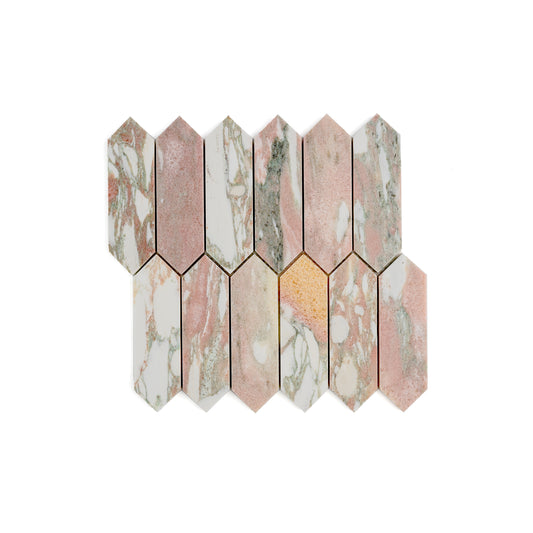Sample: Norwegian Rose Pickett Mosaic Marble Tile | Honed-Sample-Sample-Riad Tile