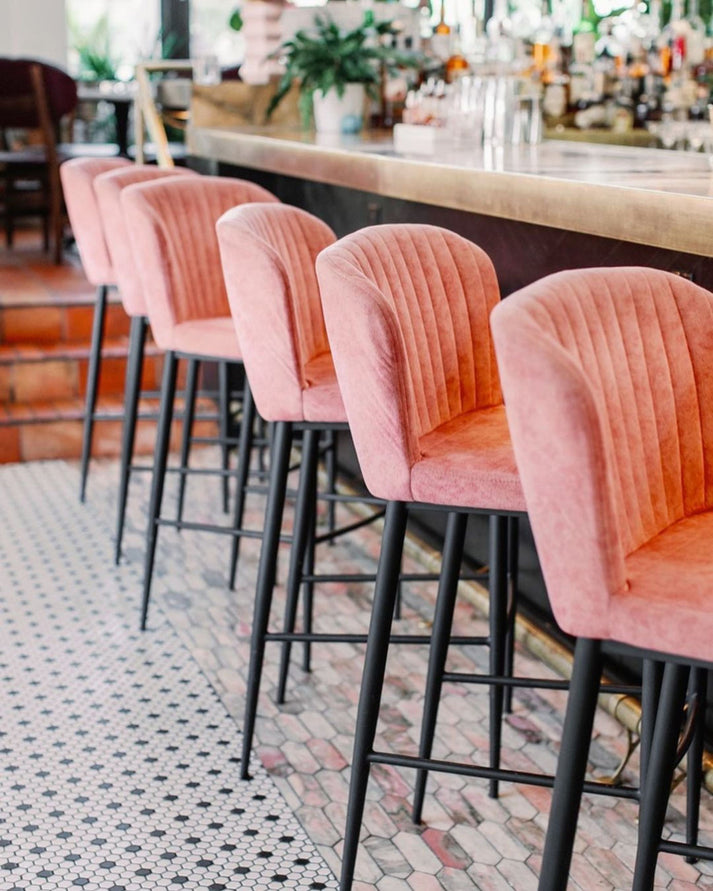 Norwegian Rose Pickett Mosaic Marble Tile | Honed-installed on the floor in a restaurant-Riad Tile