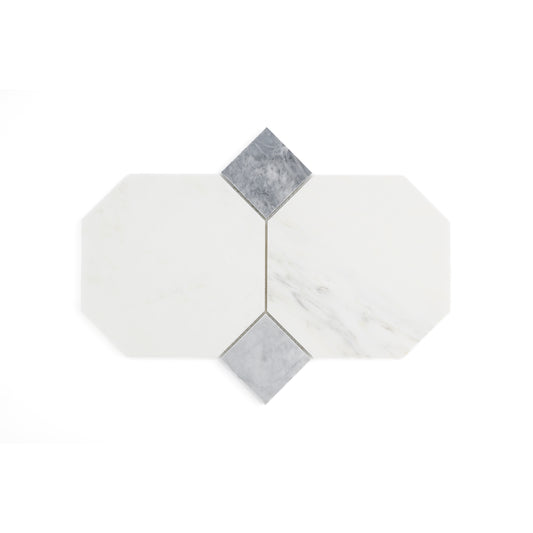 Sample: Octagon & Dot Octodot Casablanca Carrara & Bardiglio Grey Marble Tile | Honed-Sample-Sample-Riad Tile
