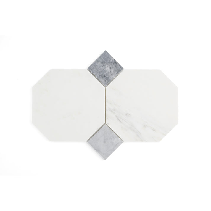 Sample: Octagon & Dot Octodot Casablanca Carrara & Bardiglio Grey Marble Tile | Honed-Sample-Sample-Riad Tile