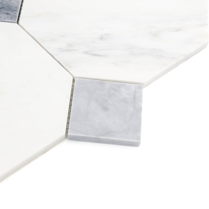 Octagon & Dot Octodot Casablanca Carrara & Bardiglio Grey Marble Tile | Honed-Main Inventory-All Products,Natural Stone-Riad Tile