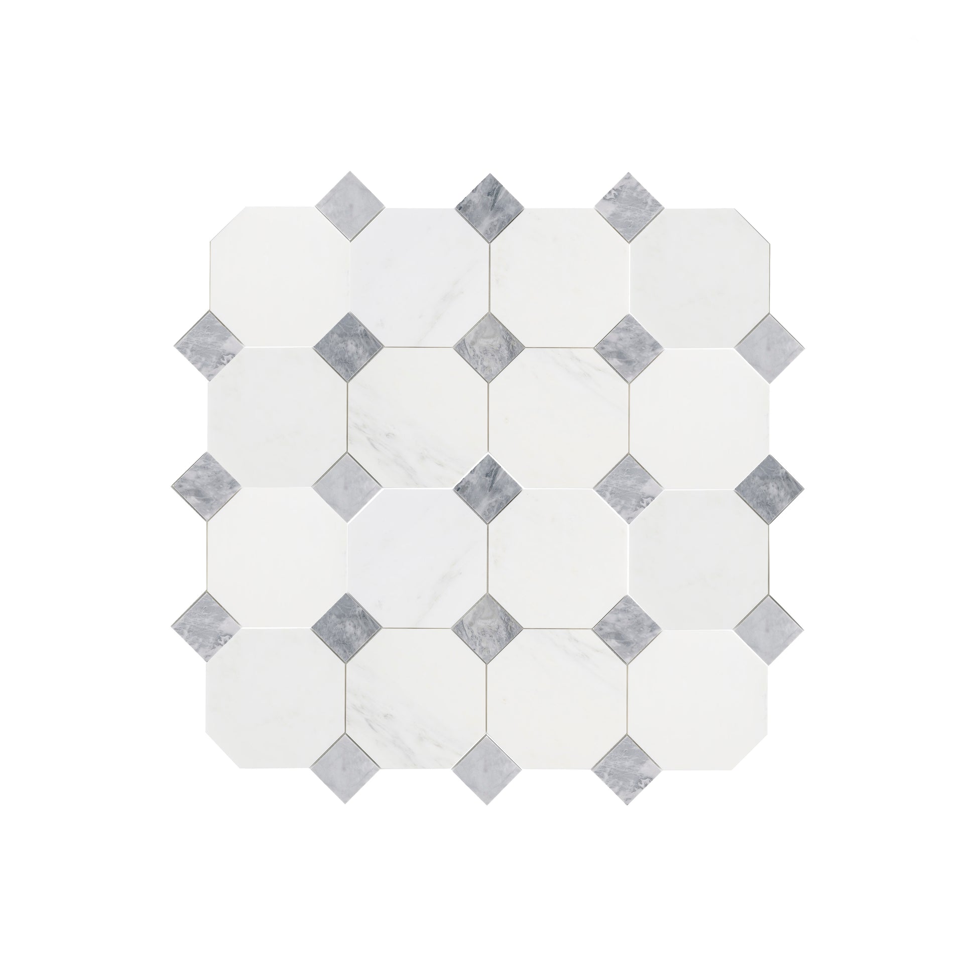 Octagon & Dot Octodot Casablanca Carrara & Bardiglio Grey Marble Tile | Honed-Main Inventory-All Products,Natural Stone-Riad Tile