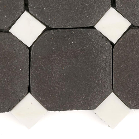 Sample: Octagon Black Terracotta 4" & Bouchon White Marble (1 Sample = 2 Tiles)-Sample-Sample-Riad Tile