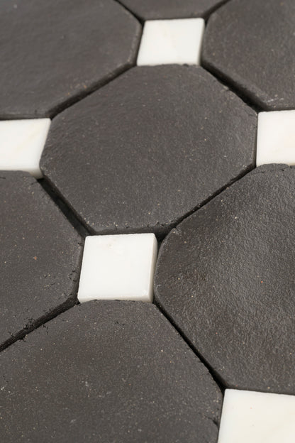 Octagon Black Terracotta 4" & Bouchon White Marble Bundle | Octadot Checkerboard-Main Inventory-All Products,Checkerboard,Terracotta-Riad Tile