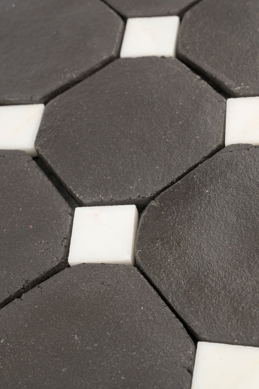 Octagon Black Terracotta 4" & Bouchon White Marble Bundle | Octadot Checkerboard-Main Inventory-All Products,Checkerboard,Terracotta-Riad Tile