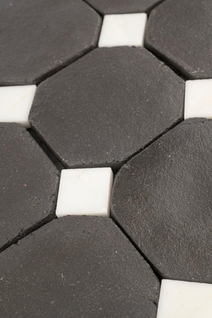Octagon Black Terracotta 4" & Bouchon White Marble Bundle | Octadot Checkerboard-Main Inventory-All Products,Checkerboard,Terracotta-Riad Tile