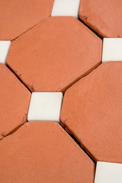 Octagon Red Terracotta 4" & Bouchon White Marble Bundle | Octadot Checkerboard-Main Inventory-All Products,Checkerboard,Terracotta-Riad Tile