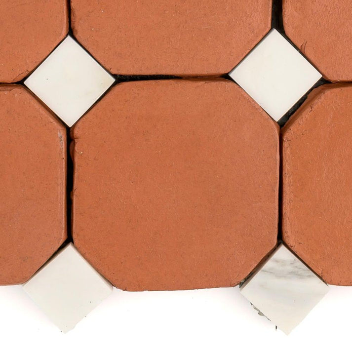 Sample: Octagon Red Terracotta 4" & Bouchon White Marble (1 Sample = 2 Tiles)-Sample-Sample,Solids,Terracotta-Riad Tile