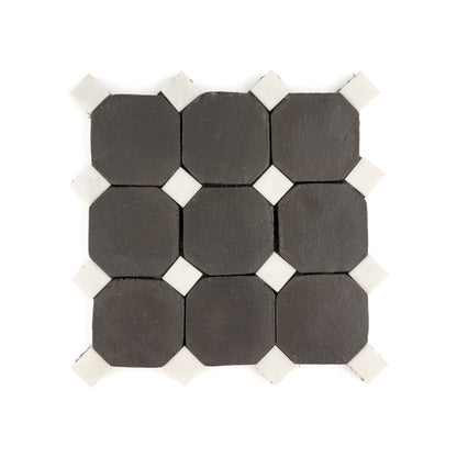 Octagon Black Terracotta 4" & Bouchon White Marble Bundle | Octadot Checkerboard-Main Inventory-All Products,Checkerboard,Terracotta-Riad Tile